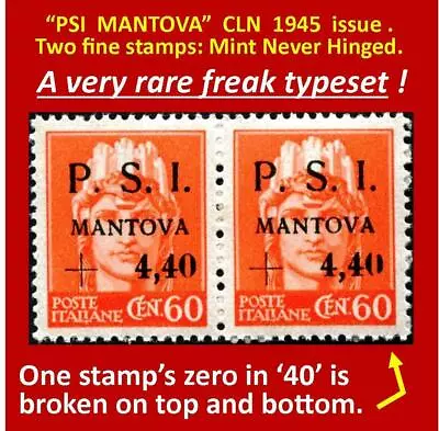 PSI MANTOVA CLN - RARE Print Error Variety BROKEN ZERO TOP & BOTTOM - 1945 (136) • $55