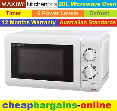 MAXIM 20L MICROWAVE OVEN KitchenPro MANUAL WHITE 700 WATT DEFROST TIMER CARAVAN • $130.89