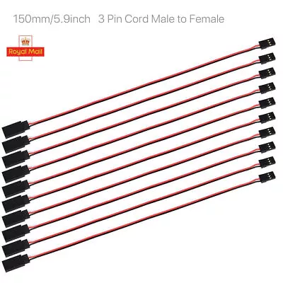Pack Of 10 Male To Female Servo Extension Lead Wire Cable 3 Pin RC JR Cord 150mm • £7.57