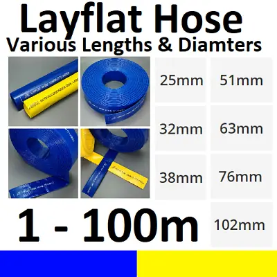 £173.67 • Buy Blue Yellow PVC Layflat Hose Discharge Irrigation Lay Flat 4 BAR Rated