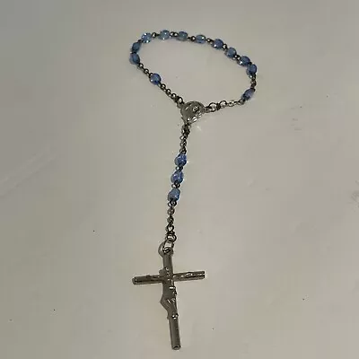 Vintage Catholic Blue Glass Single Decade Rosary Pocket Silver Tone Crucifix • $9.88