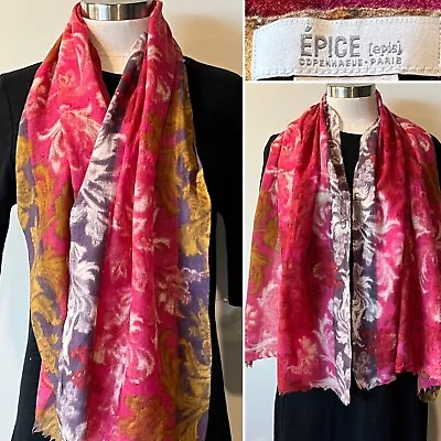 EPICE Paris $359 Pink/Tan/Purple 100% Wool Scroll Handprint Scarf  56cm X 144cm • $199