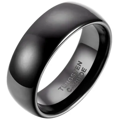 8mm Comfort Fit Classic Dome Men's Tungsten Carbide Ring Wedding Band Black • $12.99