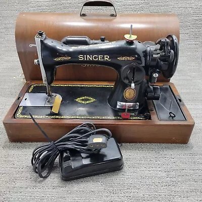 Vintage Singer Sewing Machine 1953 AL257091 Black W Footpedal Wood Case Key • $243.95