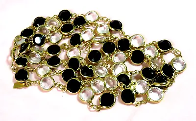 35  Signed Vtg Swarovski Necklace Open Bezel Clear Black Crystal Gold Tone ^ • $32