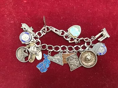 Vintage Sterling Silver Travel Charm Bracelet With 16 Sterling Charms 46g • $45.50