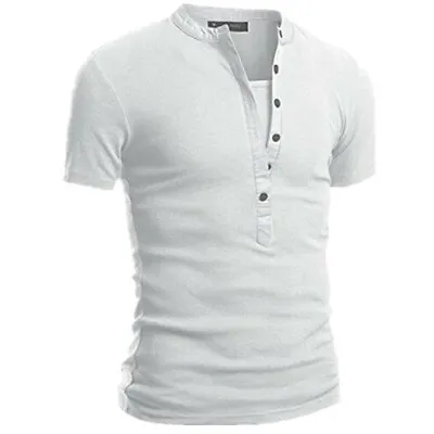 $10.39 • Buy Mens Casual Slim Fit V Neck T-Shirt Muscle Tee Tops Short Sleeve Button Blouse