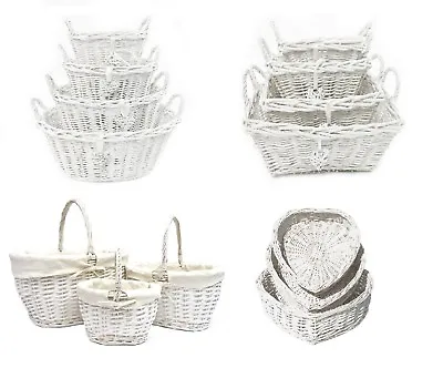 Oval Rectangle White French Shabby Chic Wicker Kitchen Craft Home Storage Basket • £11.99