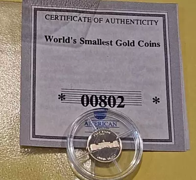 2007 Proof American Mint World's Smallest Gold Coins Fort Knox W/COA Encap Round • $20.50