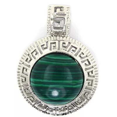 25mm Green Synthetic Malachite Silver Plated Coin Pendant Bead • $3.99