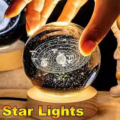 USB LED Night Light Galaxy Crystal Ball Table Lamp 3D Planet Moon Lamp Bedroom H • $3.14
