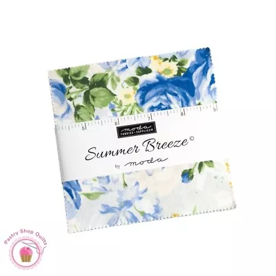 Moda SUMMER BREEZE Blue Yellow Florals CHARM PACK 42- 5  Squares QUILT FABRIC • $11.95