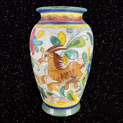 Vintage Italian Pottery Large Vase Marked Whimsical Painted Animal W Flowers • $44