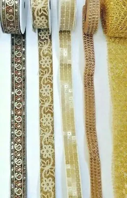 £2.79 • Buy Sequins Bead Embroidery Indian Sari Border Lace Ribbon Trim Ethnic Craft