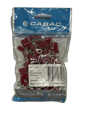 100 X Cabac Red Ring Terminal RT1.25-4 Eye Crimp Lug 4mm Stud 9318674527268 • $15