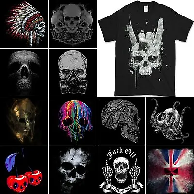 Skull T-Shirt Mens Biker Tattoo Tribal Viking Demon Gym Heavy Metal Rock Death • £12.49