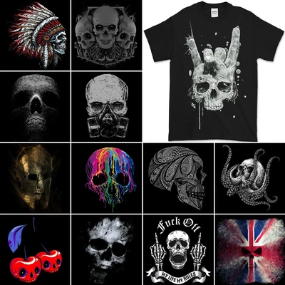 Skull T-Shirt Mens Biker Tattoo Tribal Viking Demon Gym Heavy Metal Rock Death • £12.49