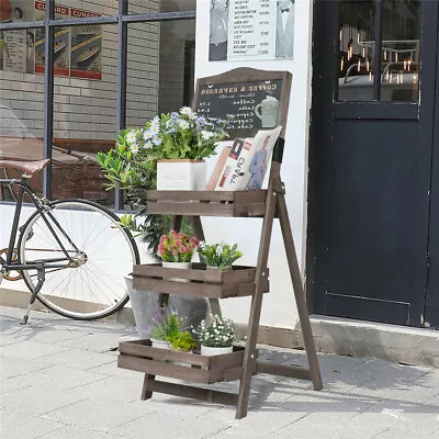 Rustic 3 Tier Wood Chalkboard Produce / Retail Display Stand Plant Flower Shelf • $54.92