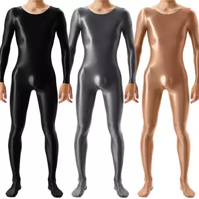 Mens Oil Shiny Satin Glossy Bodystocking Long Sleeve Full Body Jumpsuit Bodysuit • $19.79