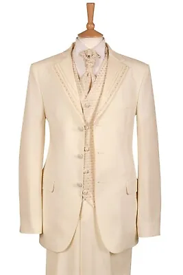 Mens Ivory Wedding Suit Jacket Waistcoat Trouser Italian Fancy Formal 3 Button • £9.95