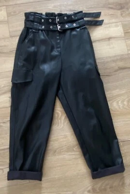 £9.99 • Buy Fab River Island Black Faux Leather Paperbag Combat Belted Trousers 10