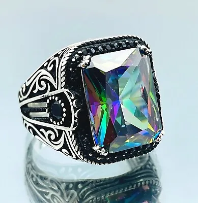 Men's Mystic Topaz Stone Colorful Stone 925 Sterling Silver Ring Gift For Him • $54.40