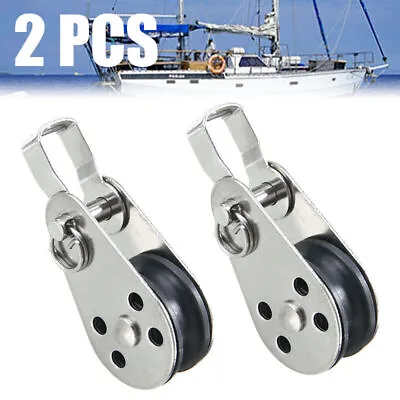 2X Stainless Steel Heavy Duty Single Pulley Block Wheel Swivel Lifting Rope UFF • £5.20