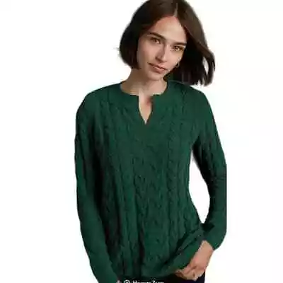 J. Jill	Size L Chenille Green Cableknit Split Neck Tunic Sweater Comfortable • $24.50