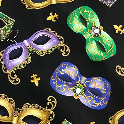 QT Mardi Gras Masks 100% Cotton Fabric By The Yard 36 X 44 28443 J Black MASK • $7.25