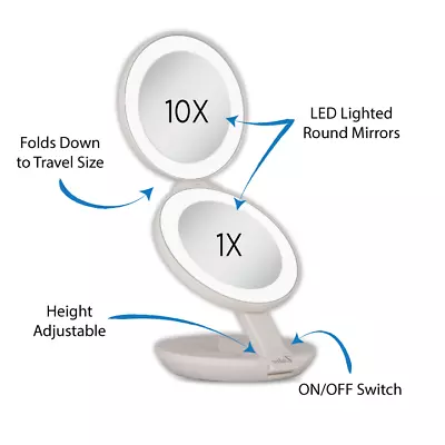 Zadro LED Lighted Travel Mirrors For Makeup W/ Magnification & Compact 10X/1X • $44.99