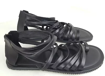 Massimo Matteo Black Leather Gladiator Sandals Italy Back Zip Men’s Size 10.5 M • $39.99