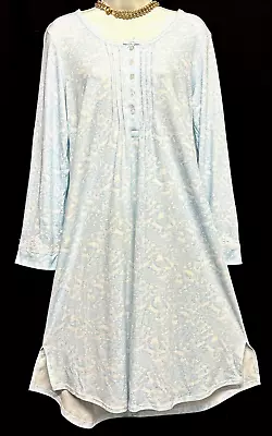 NEW MISS ELAINE Long Cuddle Knit Nightgown Blue White Floral Sz Med LS NEW NWOT • $28.99