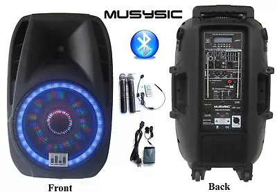 Professional 2000W 15  PA System Speaker 2 UHF Wireless Mics LED Light MU-U15PA • $324.99