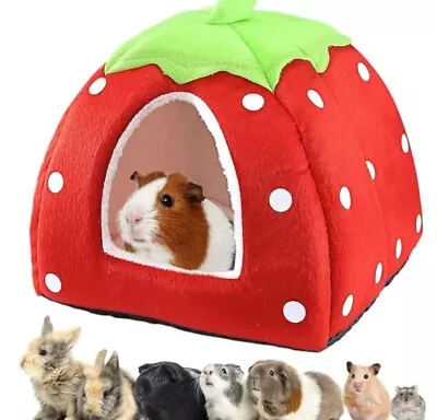 Guinea Pig Bed Cave Snuggle Rabbit Hideout Small PetSleeping Strawberry House • £13.75
