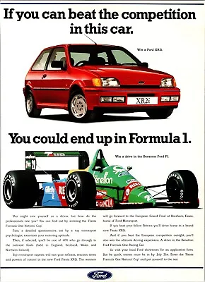 Ford XR2i Original Vintage A4 Colour Print Ad Feat. Benetton B188 Formula 1 Car • £12.89