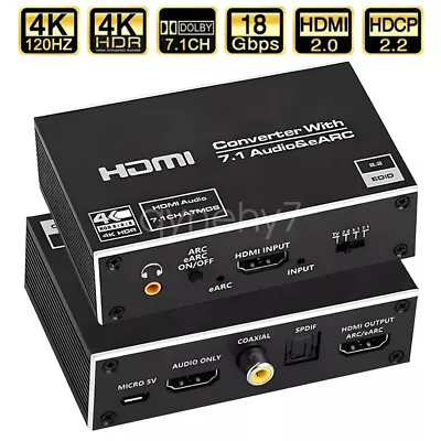 HDMI Audio Extractor Splitter 4K 7.1CH HDMI To Toslink Stereo 3.5mm Converter • $52.09