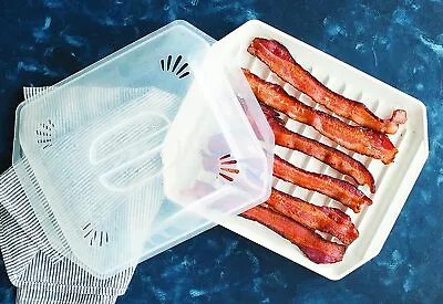 Microwave Bacon Rack With Lid Hot Dog Sausage Grill Pan Tray Cooker Cookware NEW • $19.99