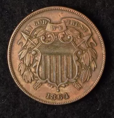 1864 2 Cent Piece Large Motto Copper United States Coin High Grade • $39