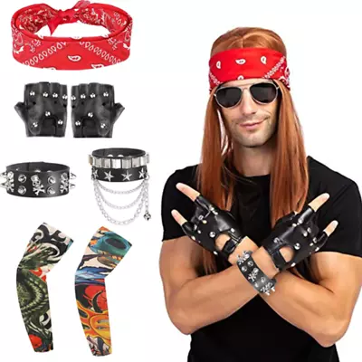 Punk Gothic Rocker Costume Set Disco Club Party Rock Star Fancy Dress Set • £14.90