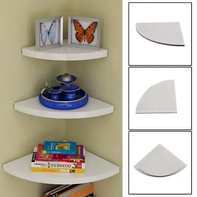 £10.99 • Buy Set Of 3 White Floating Wall Corner Shelves Shelf Unit Storage Display Bookcase