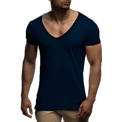 Arrival Deep V Neck Short Sleeve Men T Shirt Slim Fit T-shirt Men Thin Top • $14.99