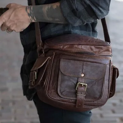 Genuine Leather Unisex Vintage Brown Cross Body Camera Bag For Photographers • $51.70