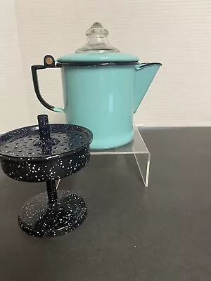 Vintage Stove Top Blue  Enamel Ware Coffee Pot Percolator 2  Cup LISK CO.  N.Y. • $40