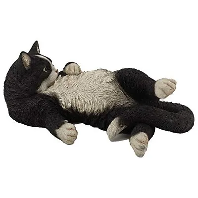 Black And White 38cm Cat Lawn Statue - Kitty Outdoor Patio Ornament Tabby Figure • £49.99