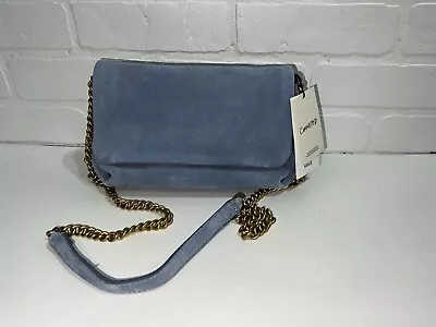 NWT! Super Cute MANGO Mng Blue Suede Style Slouch Purse Crossbody Gold Chain • $20.10