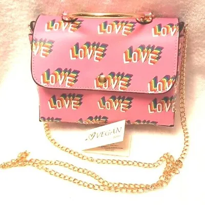Vegan Pride Pink Love Purse Crossbody Bag Gold Trimming NEW With Tag • $29.99