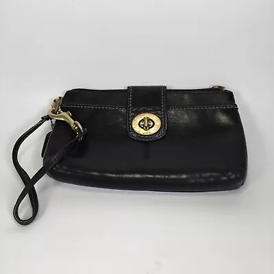 Vintage Coach Wristlet Black Leather Turn Lock 9”x5.5” FLAWED • $29.95