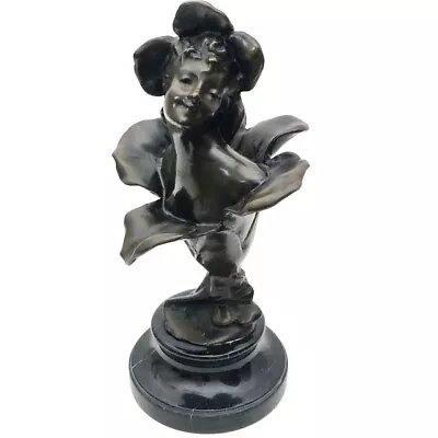 Emmanuel Villanis  Flower Girl  Bronze Sculpture W/ Marble Pedestal Art Nouveau • $839.98