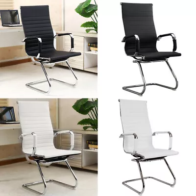 Faux Leather Executive Office Chair Chrome Z Shaped Padded Seat Dining Chairs UK • £82.95