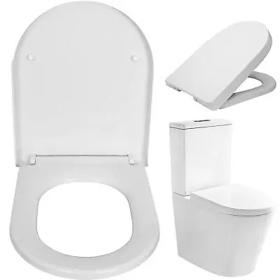 Toilet Seat Soft Close White Top D Shape Quick Release Fixing Hinges Bathroom UK • £13.29